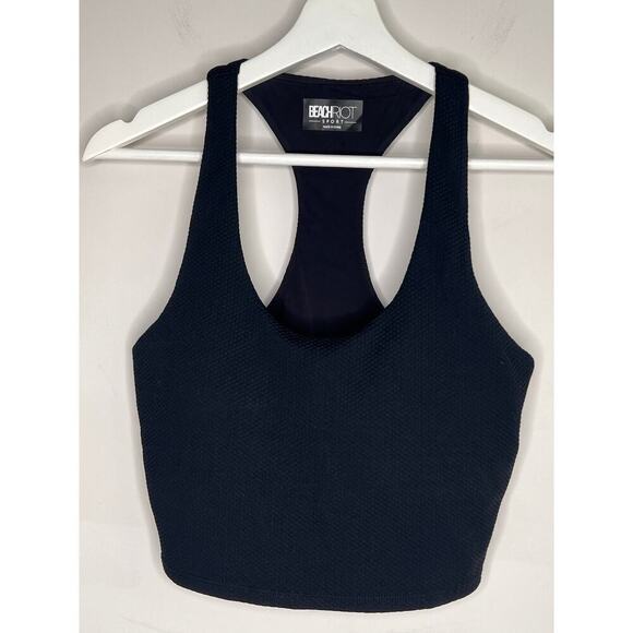 Beach Riot Textured Scoop Neck Racerback Workout Sport Bra Black Women's Size M - Picture 1 of 5